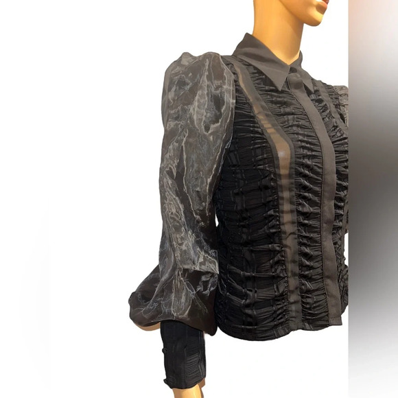 ASOS LUXE ruched chiffon shirt in black size 4 - Picture 5 of 10